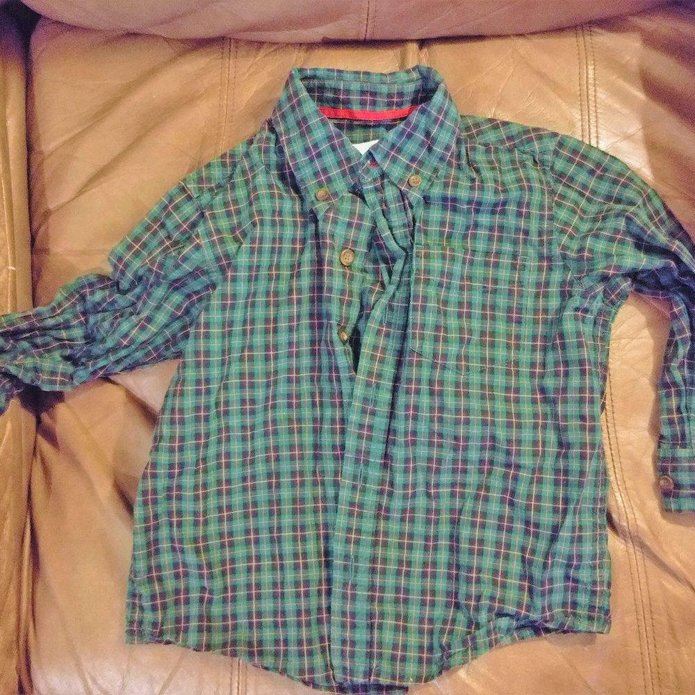 The Children's place green holiday plaid button down shirt 3t 3 t christmas baby